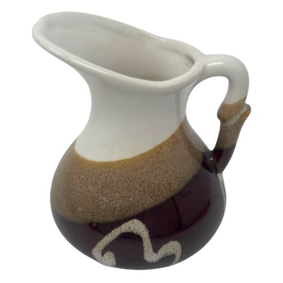 Ceramic Decorative small Pitcher Brown Tan & White - Picture 2 of 7